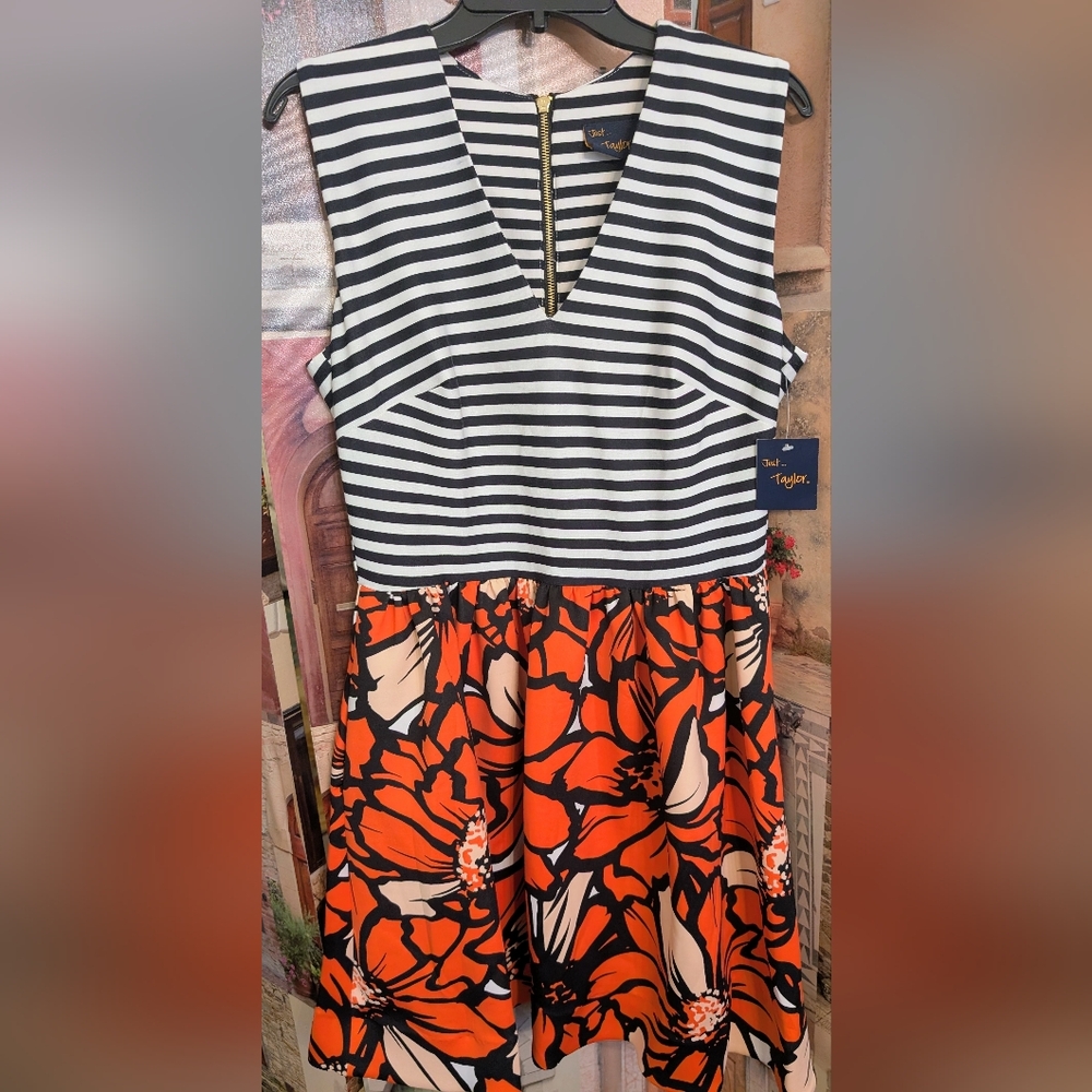 Just...Taylor Striped and Floral Ladies Dress
